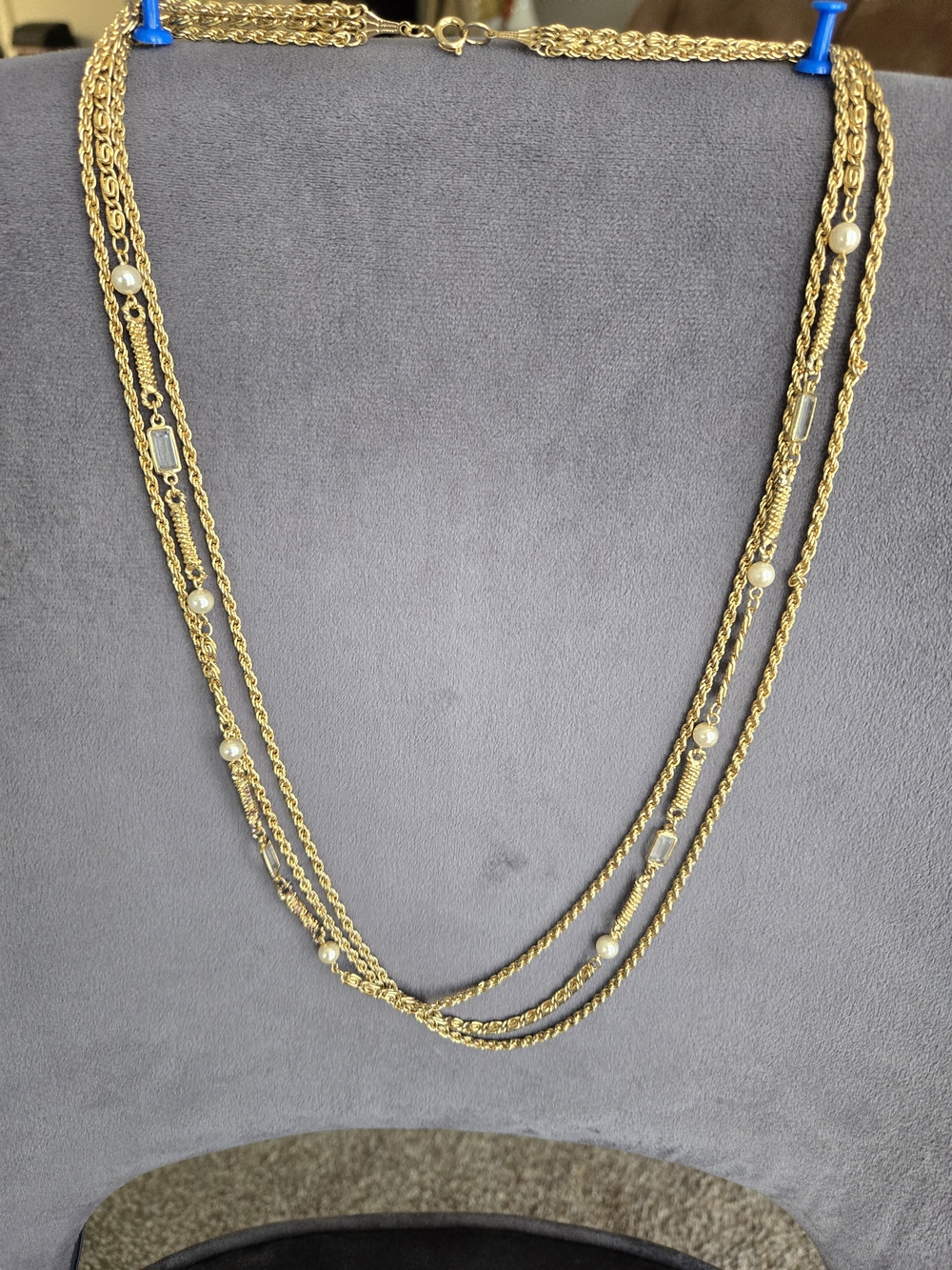 Gold Multi-Strand Pearl Accent Necklace - Women's Jewelry